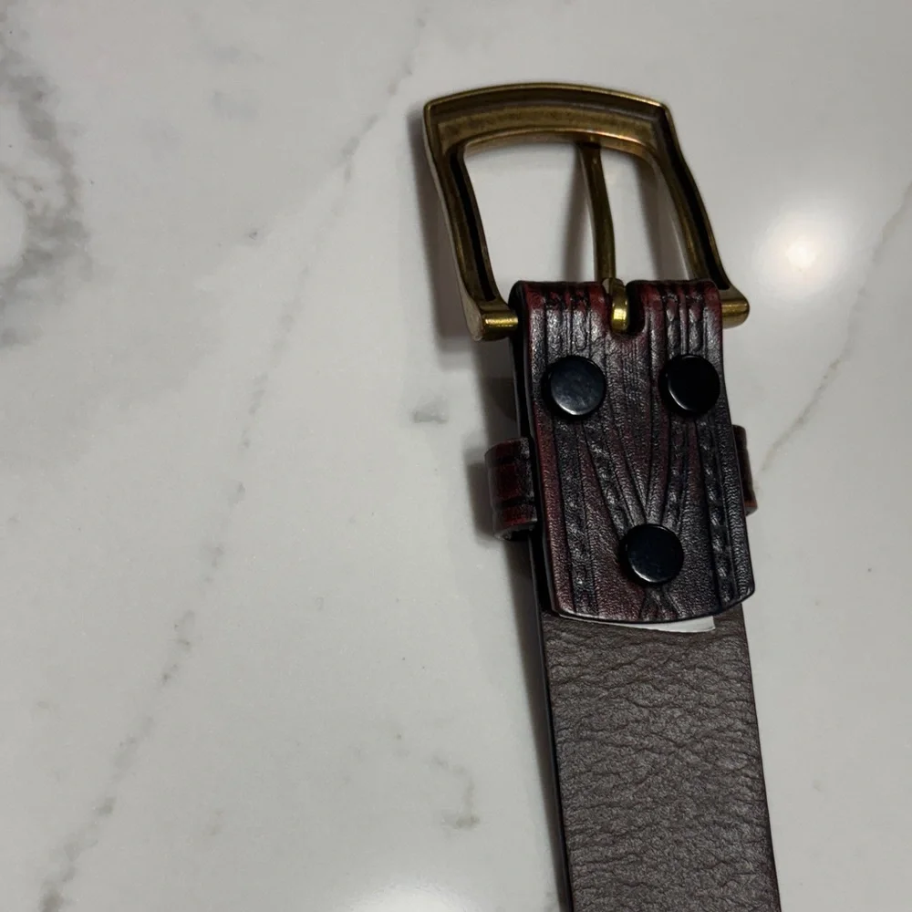 Wrangler Dark Brown Leather Belt with Gold Buckle